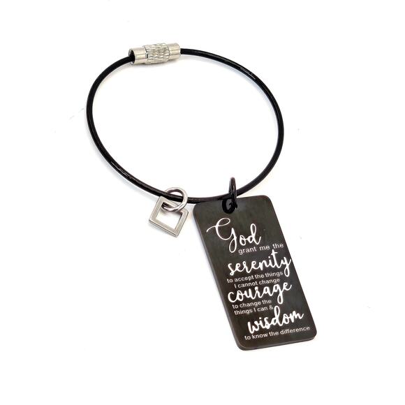 Black Serenity Prayer Keychain Engraved NA Narcotics Anonymous 12 Step Keyring - Picture 2 of 5